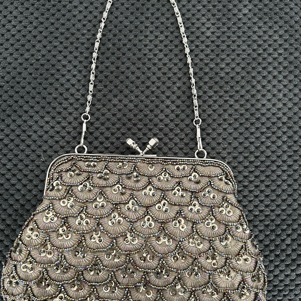 Elegant Silver Beaded Women's Bag